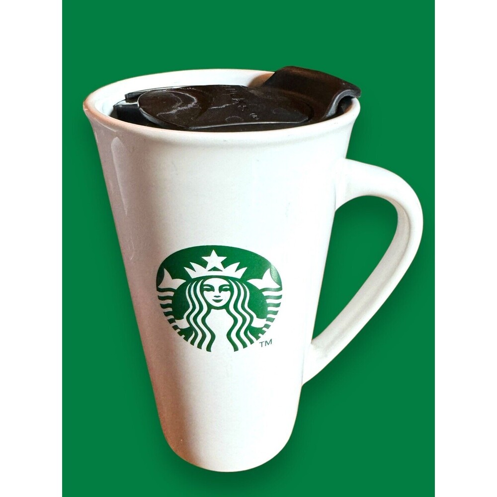 Starbucks Coffee Mug with Lid Tall White 16oz Green Mermaid Logo 2012 EUC Rare